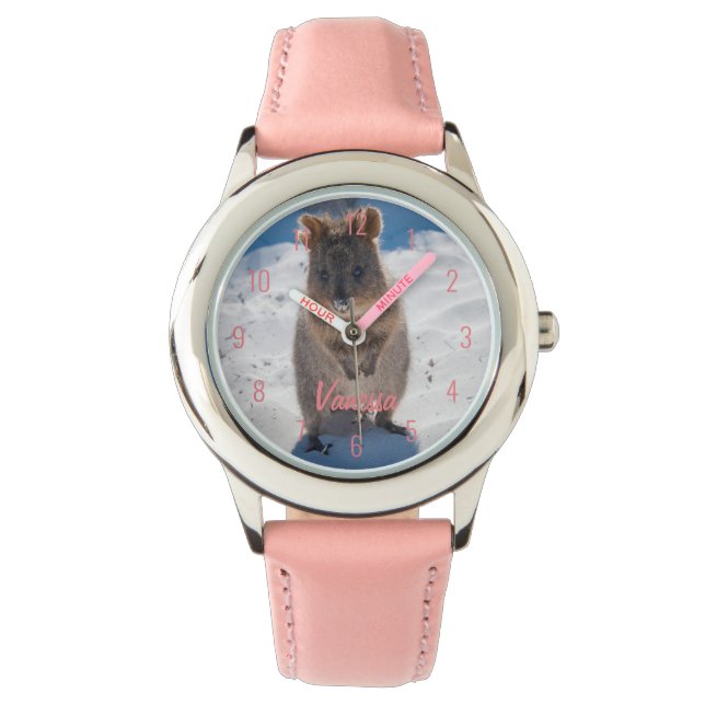 Quokka on the Beach Australia, Cute Pink Girls Watch (Front)
