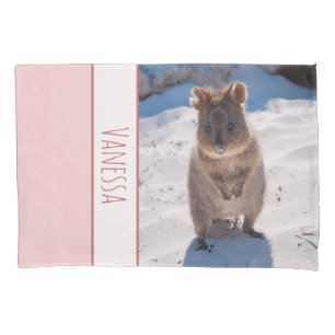 Quokka on the Beach Australia, Pink Girls Pillow Case