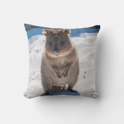 Quokka on the beach throw pillow