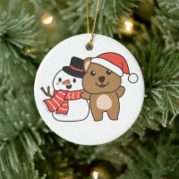 Quokka With Snowman In Winter At Christmas Ceramic