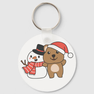 Quokka With Snowman In Winter At Christmas Keychai Keychain