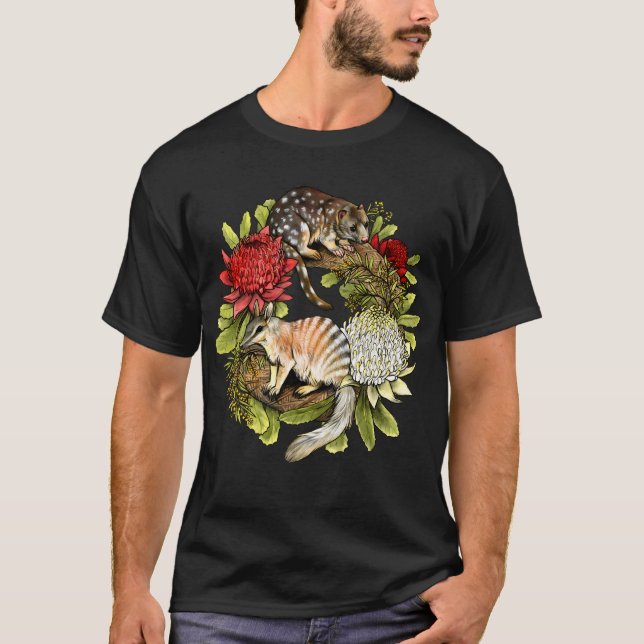 Quoll And Numbat Australian Christmas Wreath T-Shirt (Front)