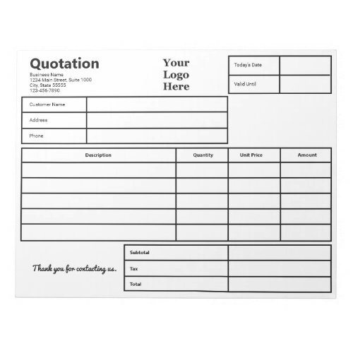 Quotation Black and White Business Logo Template Notepad