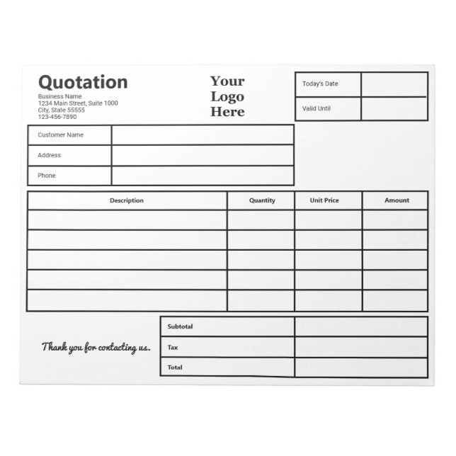 Quotation Black and White Business Logo Template Notepad (Front)