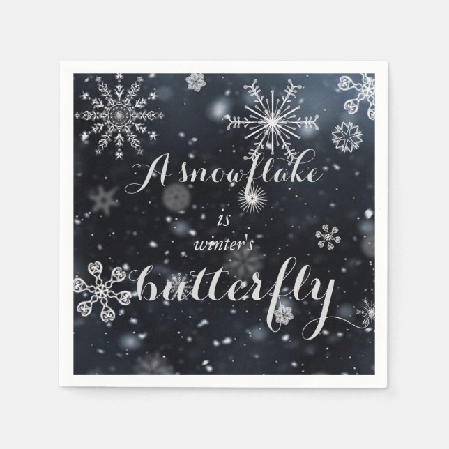 Quote "A snowflake is winter's butterfly" Paper Napkins (Front)