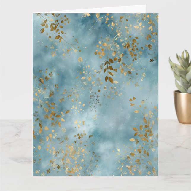 Quote Botanical Gold Leaves Teal Design Card (Small Plant)
