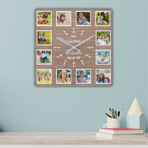 Quote from 12 Grandchildren Wooden Photo Collage Square Wall Clock