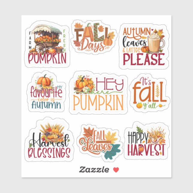 Quote Happy Harvest Fall Autumn Season set of 9 Sticker (Sheet)