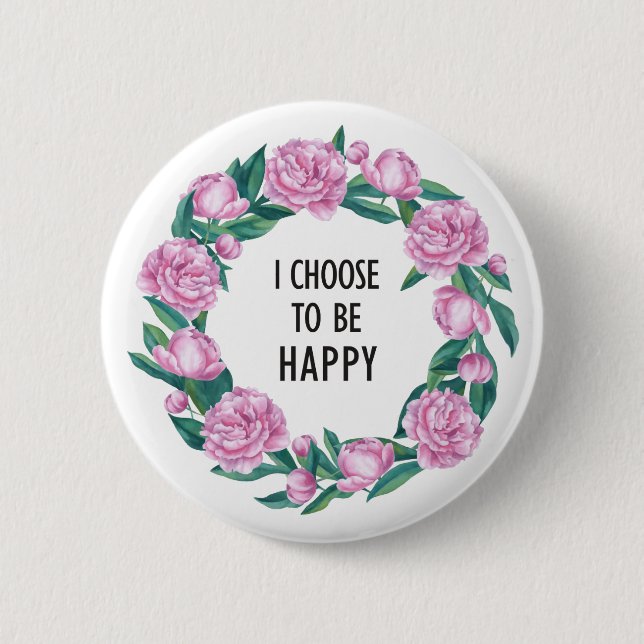 Quote in watercolor Peony wreath Button (Front)