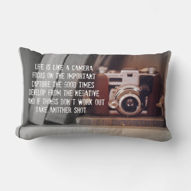 Quote: Life is like a Camera Lumbar Pillow (Front)