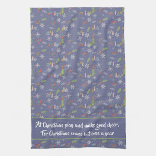 Quote Merry Christmas Handdrawn Trees Snowflakes Kitchen Towel