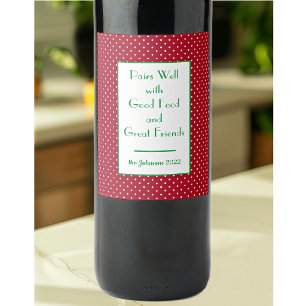 Quote & Name on Red White Stars Pattern Set of 6 Wine Label