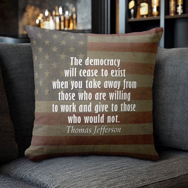Quote on Democracy, Socialism and Taxes Throw Pillow (Patriotic Pillow)