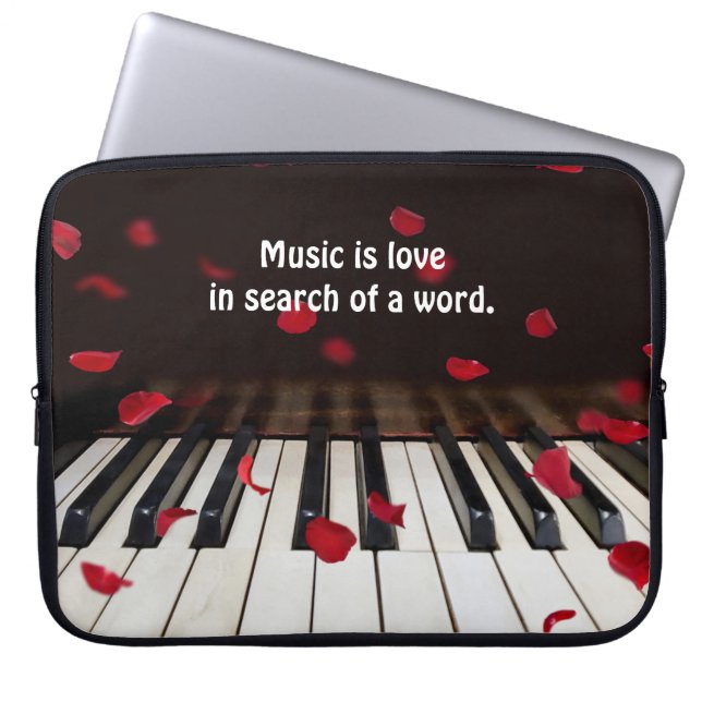 Quote on Piano Keys with Rose Petals Laptop Sleeve (Front)