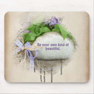 quote on rock with lilacs mouse pad