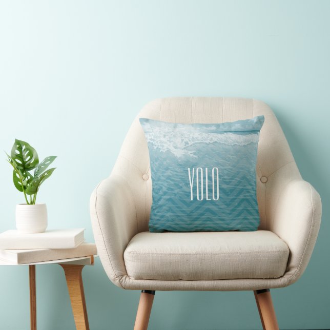 Quote-Personalized Beach YOLO You only live once Throw Pillow (Chair)