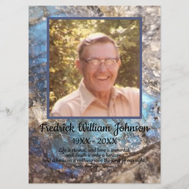 Quote Photo Blue Green Labradorite Funeral Program (Front)