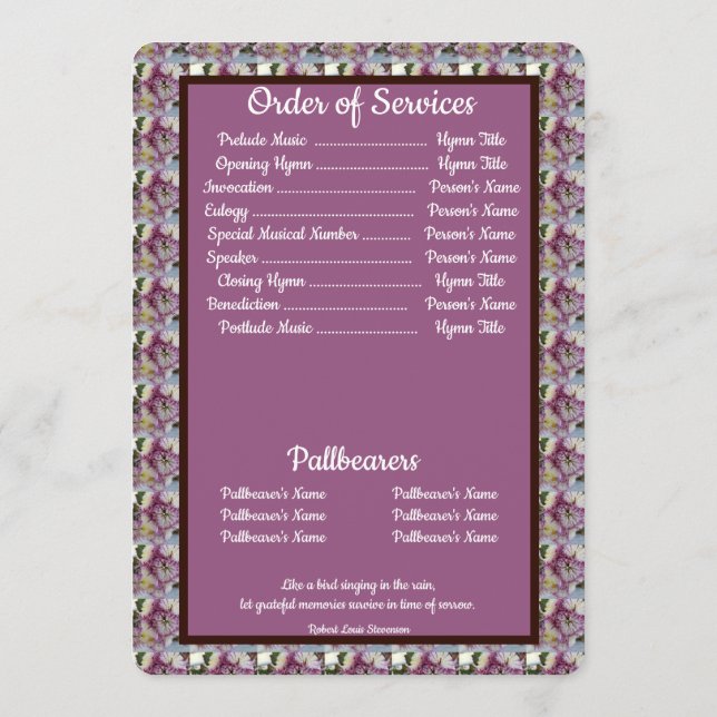 Quote Photo Spider Mums Floral Background Funeral  Program (Back)