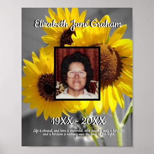 Quote Photo Yellow Sunflowers Background Memorial  Poster