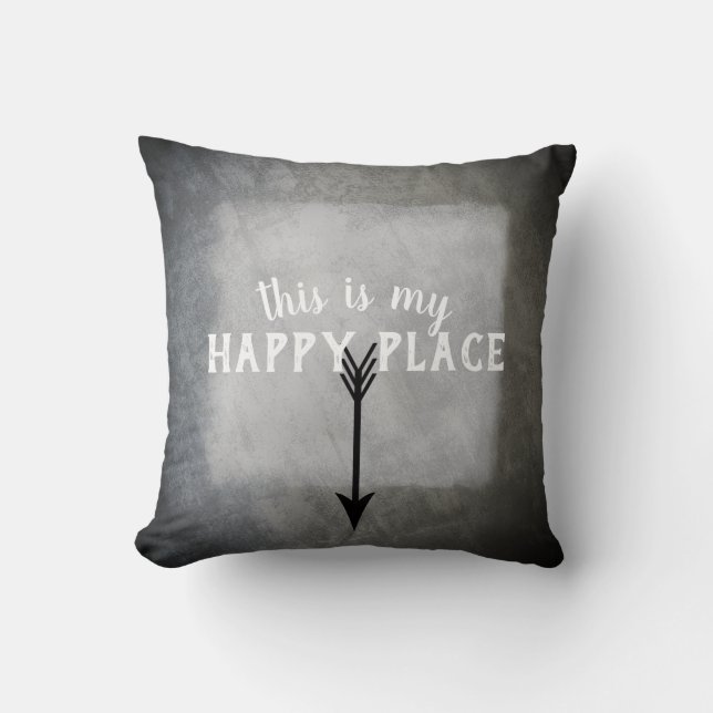 quote pillow my happy place gray and white (Front)