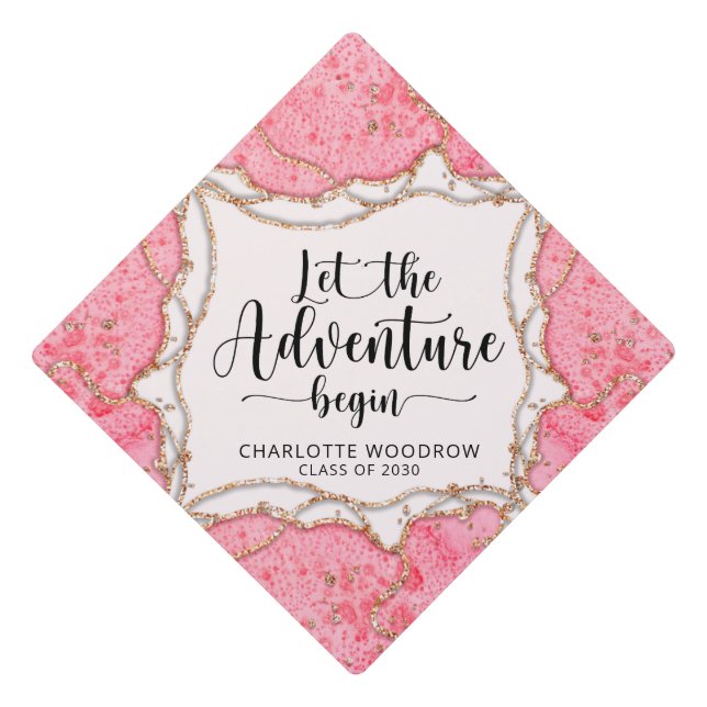 Quote Pink Gold Glitter Graduation Cap Topper (Front)