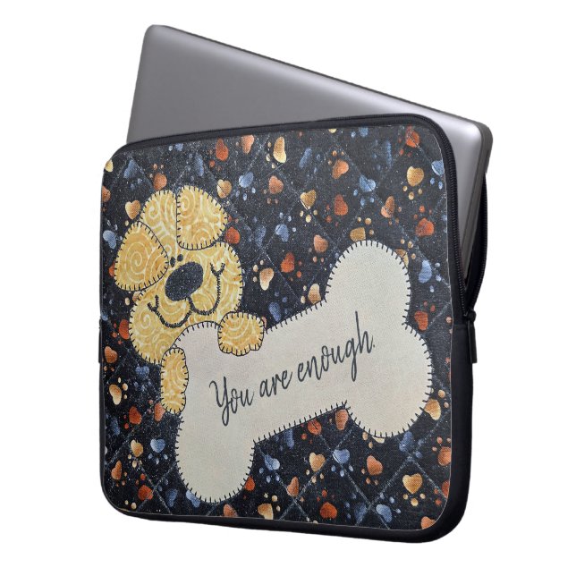 Quote Quilt With Dog and Bone Laptop Sleeve (Front Left)