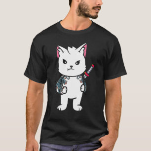 Quote Samurai Cat Katana Ninja Yakuza Tattoo T-Shirt