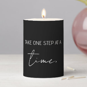 Quote Saying One Time At A Time Personalized Black Pillar Candle