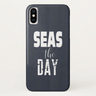 Quote Seas The Day Bold Type White On Gray iPhone X Case