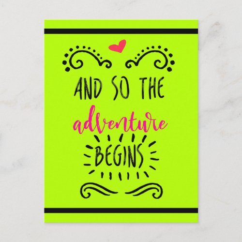 Quote Typography  And So The Adventure Begins Postcard