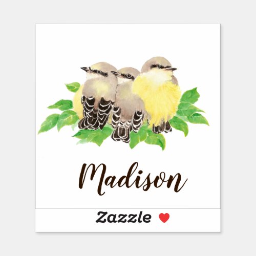 Quote Watercolor Bird Family Custom Name Sticker