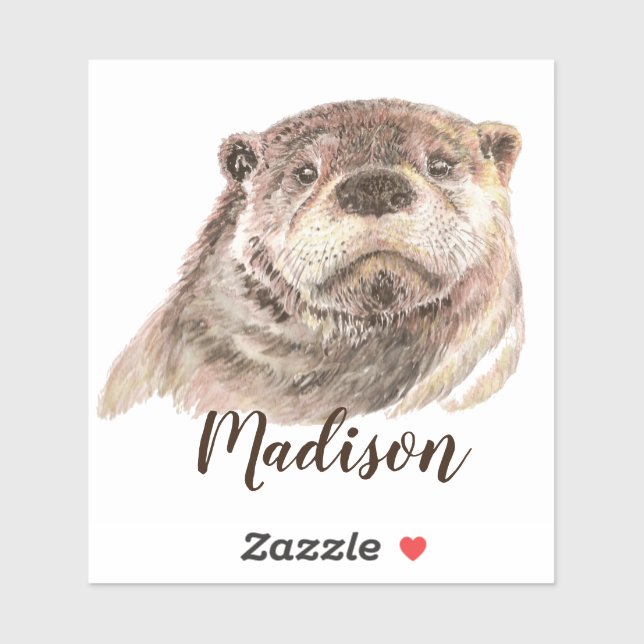 Quote Watercolor Otter Animal Custom Name Sticker (Sheet)