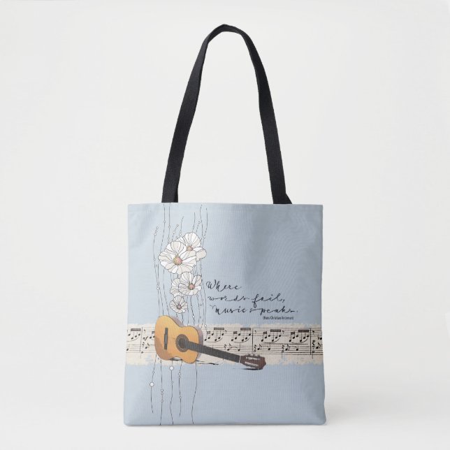 Quote Where Words Fail Music Speaks Shoulder Tote Bag (Front)