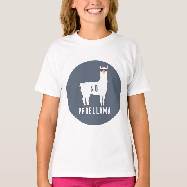 QUOTE WHITE LLAMA NO PROBLAMMA circle T-Shirt (Front)