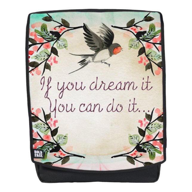 Quote with Bird and Flowers Backpack (Front)