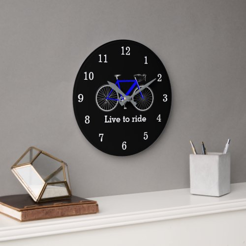 Quote With Blue Bicycle On Black Large Clock