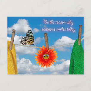 Quote with butterfly and daisy on clothesline holiday postcard