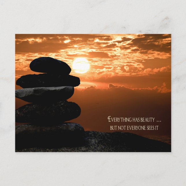 Quote with cairn and sunset sky holiday postcard (Front)