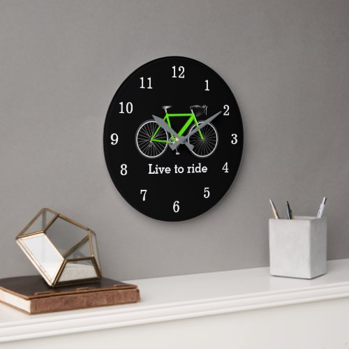 Quote With Green Bicycle On Black Large Clock