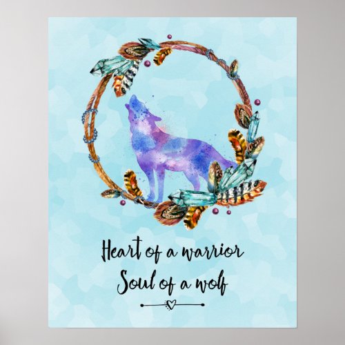 Quote with Howling Watercolor Wolf Boho Style Poster