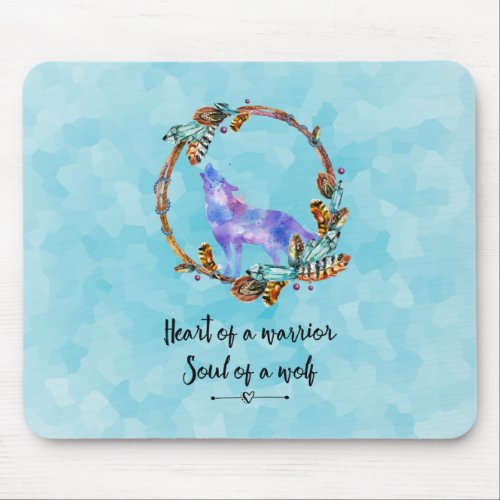 Quote with Howling Wolf in a Boho Wreath Mouse Pad