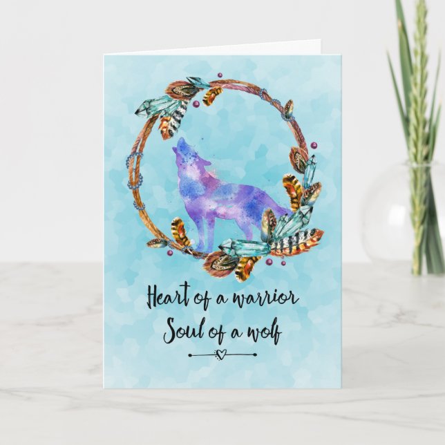 Quote with Howling Wolf in a Boho Wreath Thank You (Front)