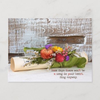 Quote With Music And Flowers Holiday Postcard by dryfhout at Zazzle