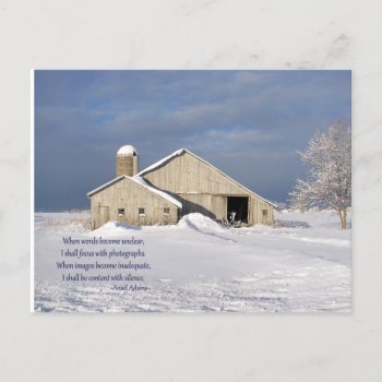 Quote With Old Barn In Winter Holiday Postcard by dryfhout at Zazzle