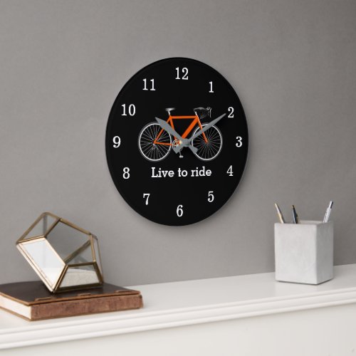 Quote With Orange Bicycle On Black Large Clock