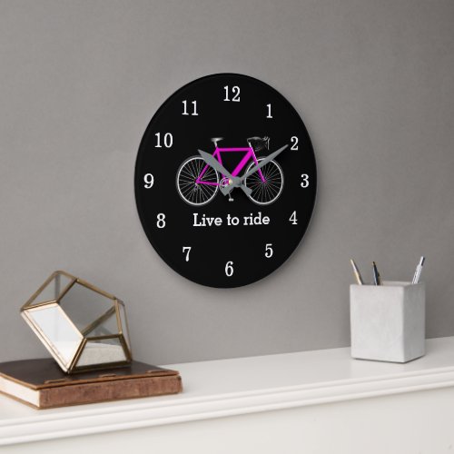 Quote With Pink Bicycle On Black Large Clock