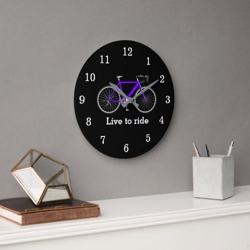 Quote With Purple Bicycle On Black Large Clock