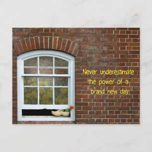 Quote with red tulip in Dutch shoe Holiday Postcard