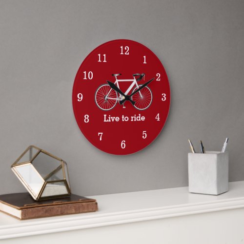 Quote With White Bicycle On Red Large Clock