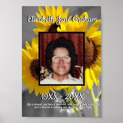 Quote Yellow Sunflowers Background Memorial Poster